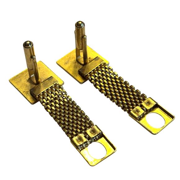 Gold wrap Cufflinks vintage mid century men’s jewelry unique embossed design - Picture 6 of 7